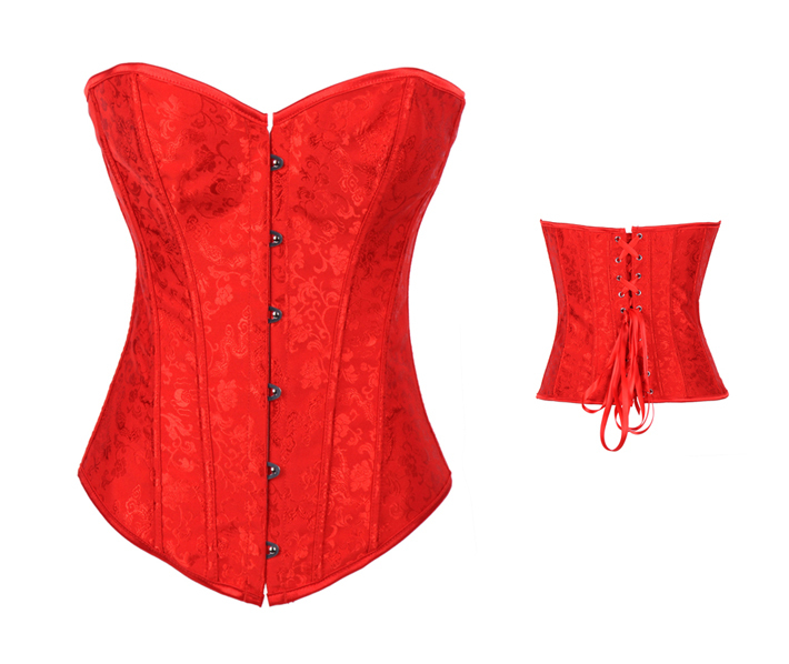 Women intimates satin Corset  Sexy Lingerie (bustier+underwear)   red 3364