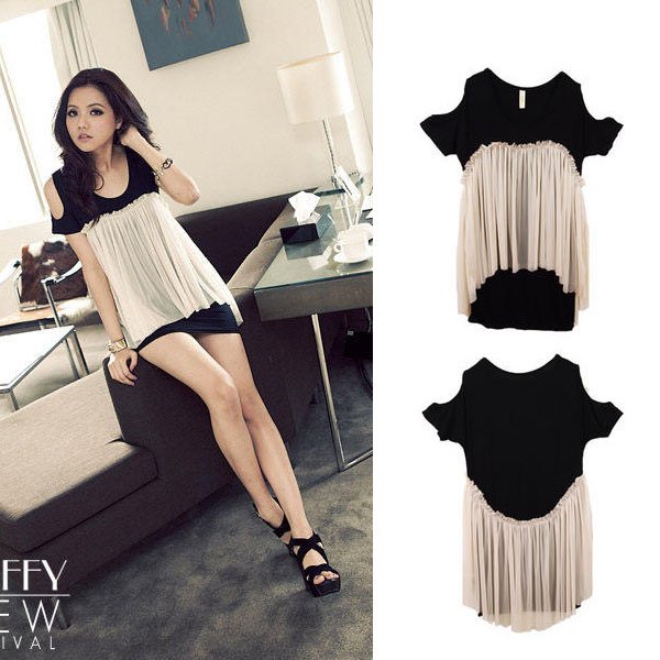 Women Korean Temperament Shirt Pleated Yarn Strapless Tops Sexy Irregular Free Shipping CY0182