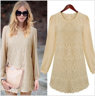 Women  lace dresses fashion 2012 elegant loose gentlewomen  long sleeves long dresses  free shipping