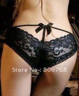 Women Lace Rhinestones Bows Deep V Exposed Thigh Sexy Panties Pure Cotton Sexy Underwear Free shipping