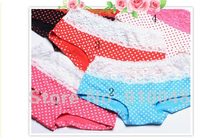 women lace trimmed polka dot sexy briefs # K3855/ top quality shorts for lady / factory directly sell / free shipping