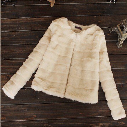 Women Ladies Outwear V Neck Faux Fur Jacket Coat Top Winter Solid Black Beige