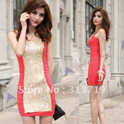 Women Ladys Party Sexy Tempt Shining Sequin Mini Dress Bling Clubwear Sleeveless(CY0108)