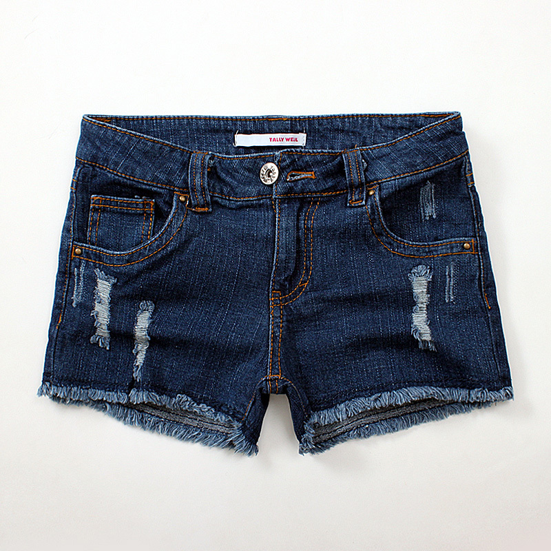 Women low-waist straight distrressed moben denim shorts 200g-2822e