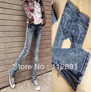 Women low Waist zipper Jeans pencil Pants Trousers Denim  M0047