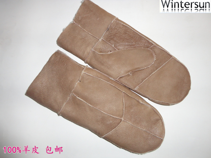 women mitten leather glove with real fur for cold winter