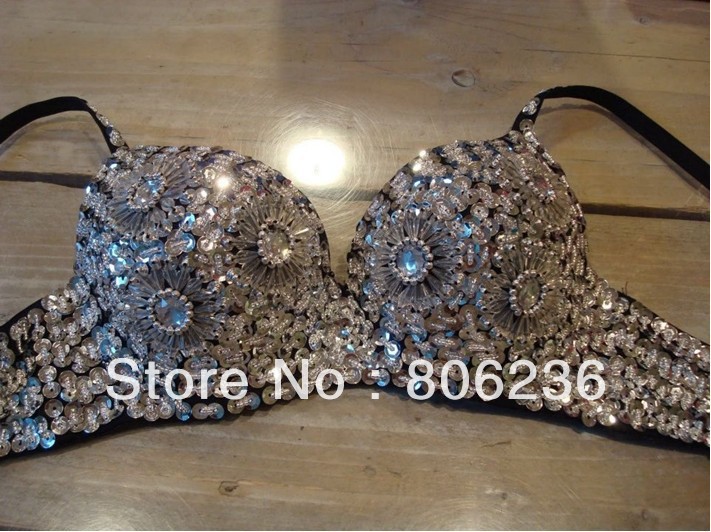 Women Party All-over Spike Stud chrysanthemum Bra Metallic Punk Dance skeleton Best Quality     A1134