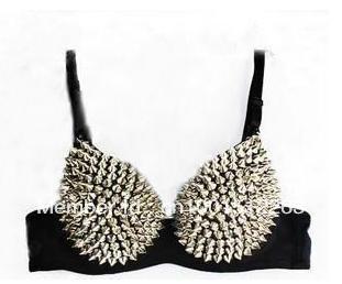 Women Party Disco All-over Spike Stud Design Bra Metallic Punk Dance Bra