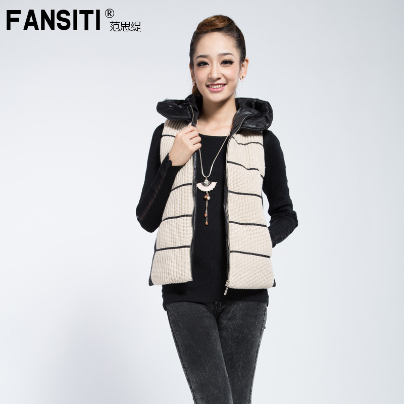 women Patchwork with a hood knitted fashion all-match vest cardigan zipper long-sleeve female Autumn and winter wear