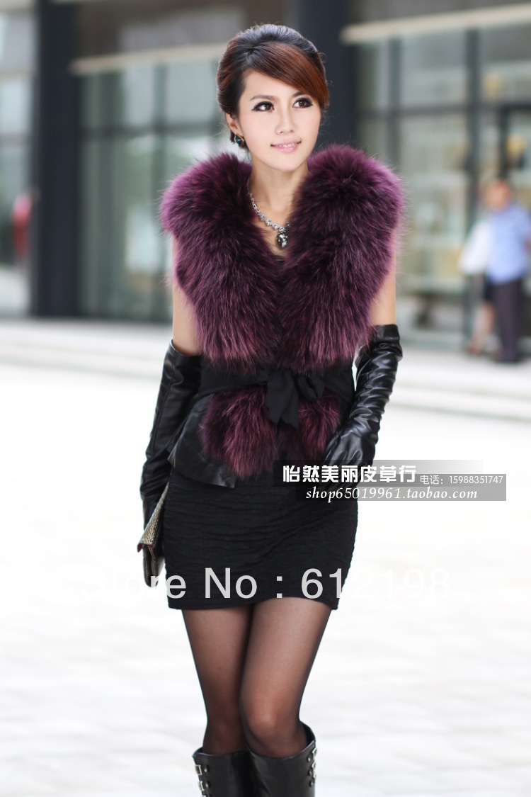 Women raccoon fur vest short design fur coat outerwear PC-025