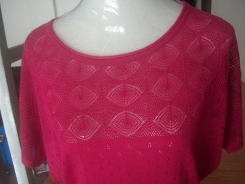 Women Red Short  Sweater O-Neck Knitting pattern Size S M L XL  cotton 80% Polyvinyl 20%