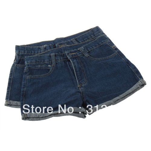 Women Retro High Waist Blue Jean Shorts free shipping