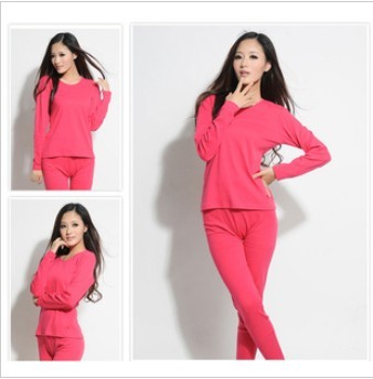 Women's 100% cotton solid color rose o-neck long-sleeve thermal set long johns long johns