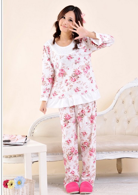 Women's 100% Cotton Spring and Autumn Long-sleeve Sleep Set Lounge Cute Sleepwear