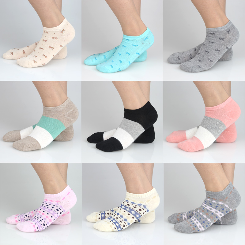 Women's 100% short cotton invisible socks boneless 100% female cotton sock slippers autumn candy color jacquard sock