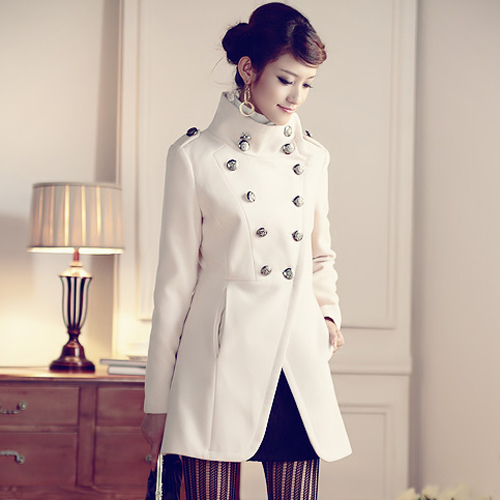 Women's 2011 autumn and winter military wind stand collar double breasted woolen overcoat woolen outerwear , Free Shipping