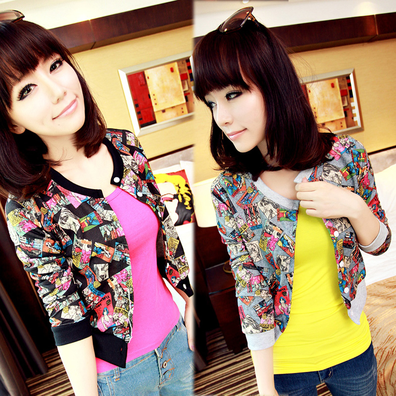 Women's 2012 autumn cartoons small short jacket ash black-matrix c513 summer