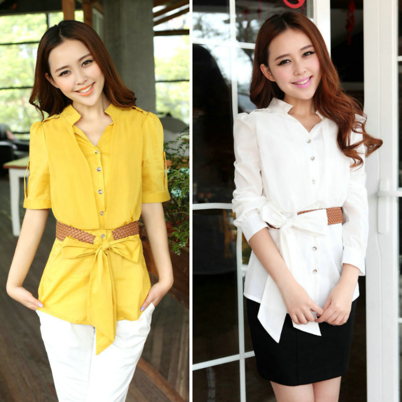 Women's 2012 autumn chiffon stand collar long-sleeve shirt OL outfit medium-long slim shirt 1023