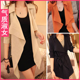 Women's 2012 autumn new arrival fashion elegant turn-down collar irregular slim long-sleeve trench outerwear c922