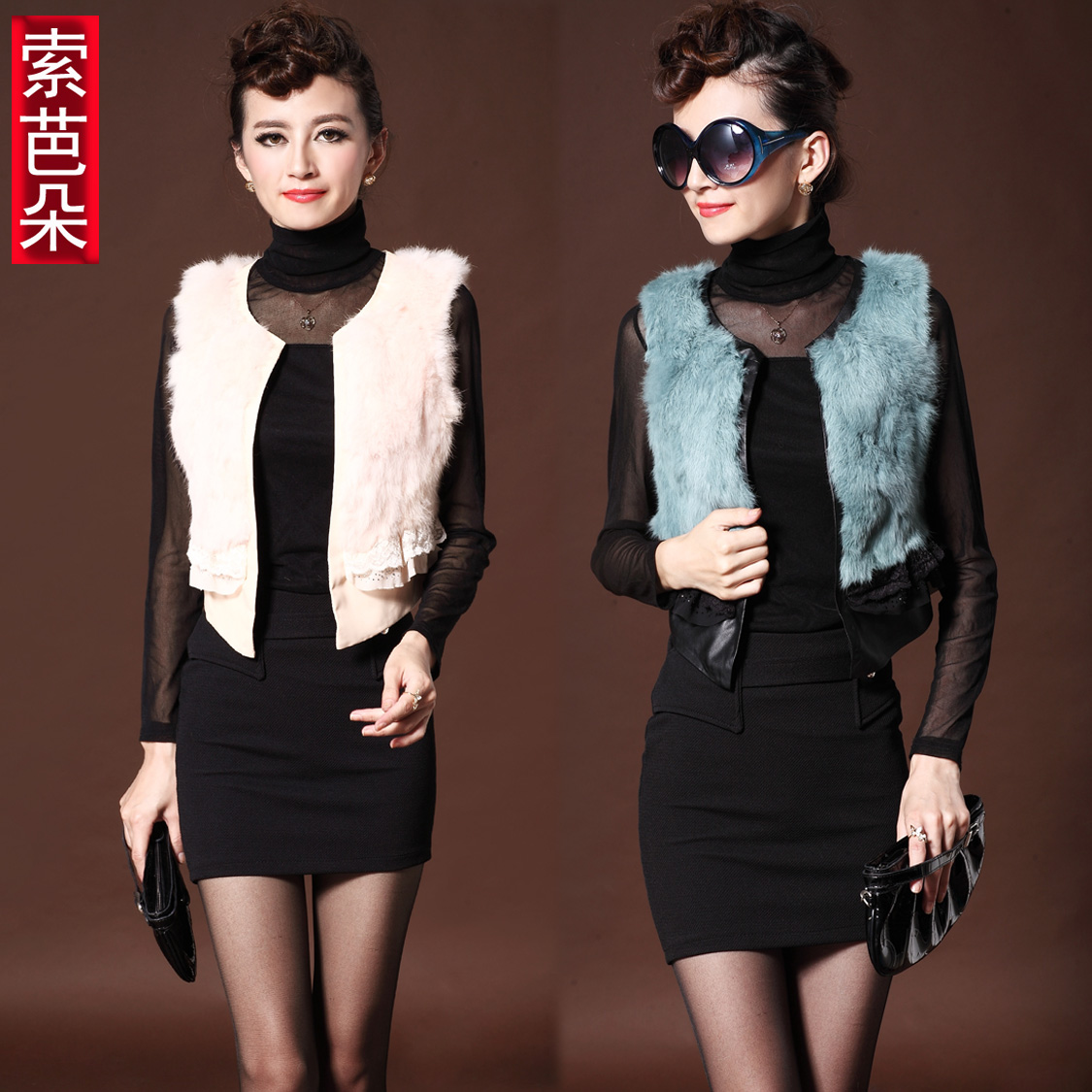 Women's 2012 autumn new arrival short jacket PU vest patchwork leather vest short design rabbit fur p805