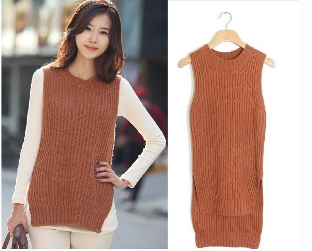 Women's 2012 autumn new arrival sleeveless solid color sweater casual one-piece dress