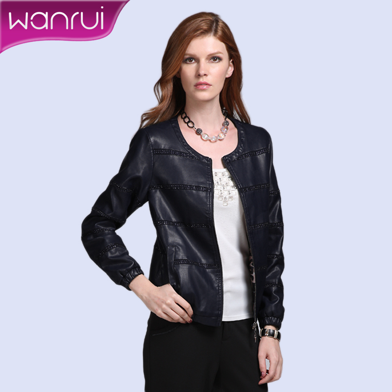 Women's 2012 autumn o-neck long-sleeve water wash PU slim leather clothing female plus size 192