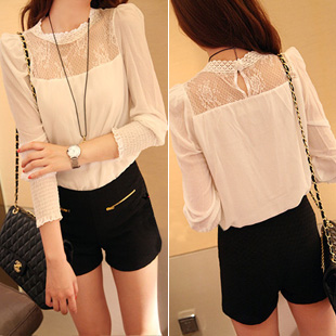 Women's 2012 autumn royal stand collar loose long-sleeve lace princess chiffon shirt v606 autumn