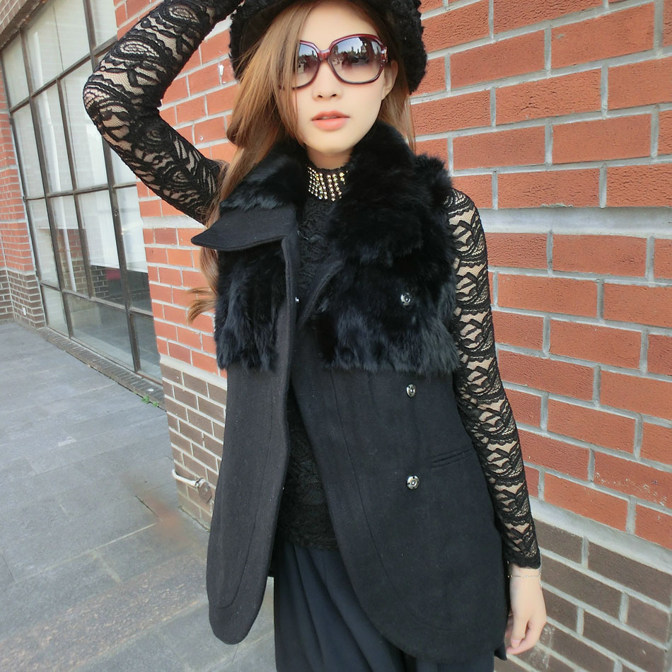 Women's 2012 cashmere vest medium-long top outerwear vest large fur collar casual all-match