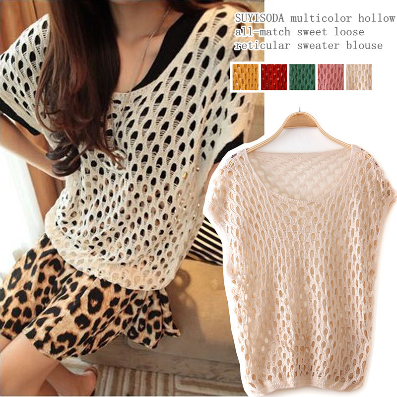 Women's 2012 chromophous cutout o-neck sweater shirt