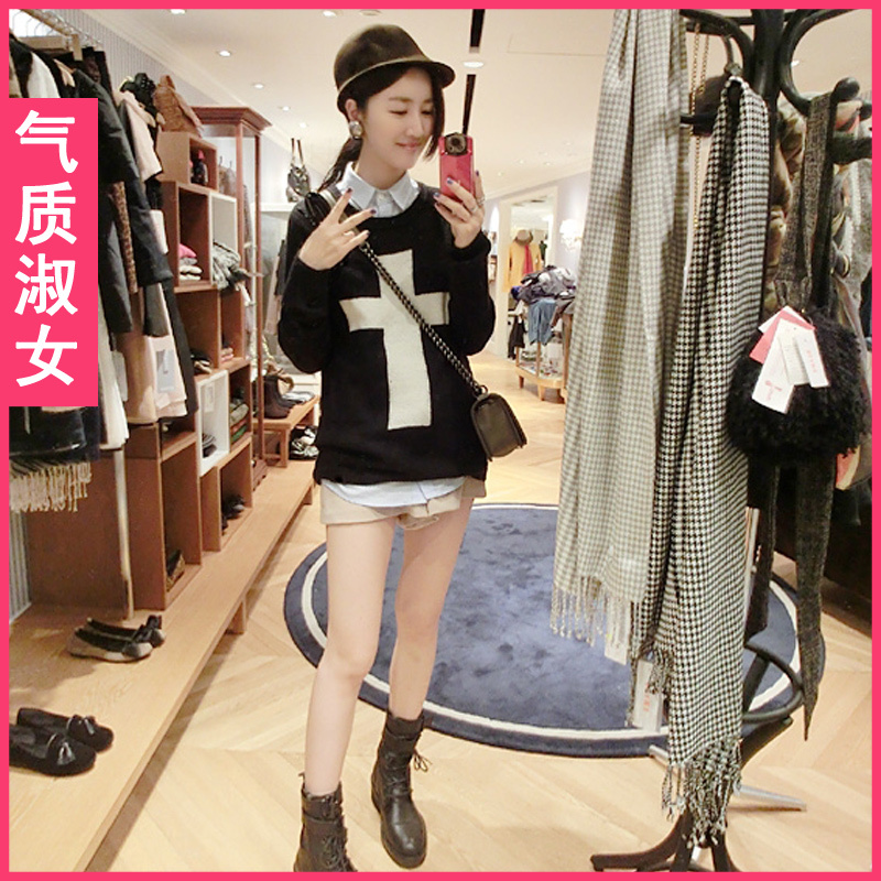 Women's 2012 fashion cross solid color o-neck long-sleeve pullover straight sweater h827 winter Free Shipping