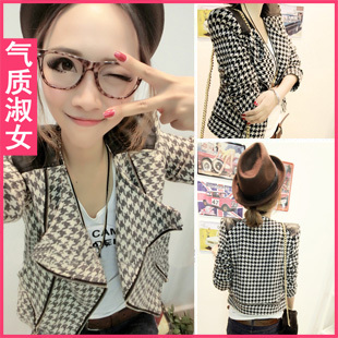 Women's 2012 fashion patchwork houndstooth slim zipper short jacket c282 winter