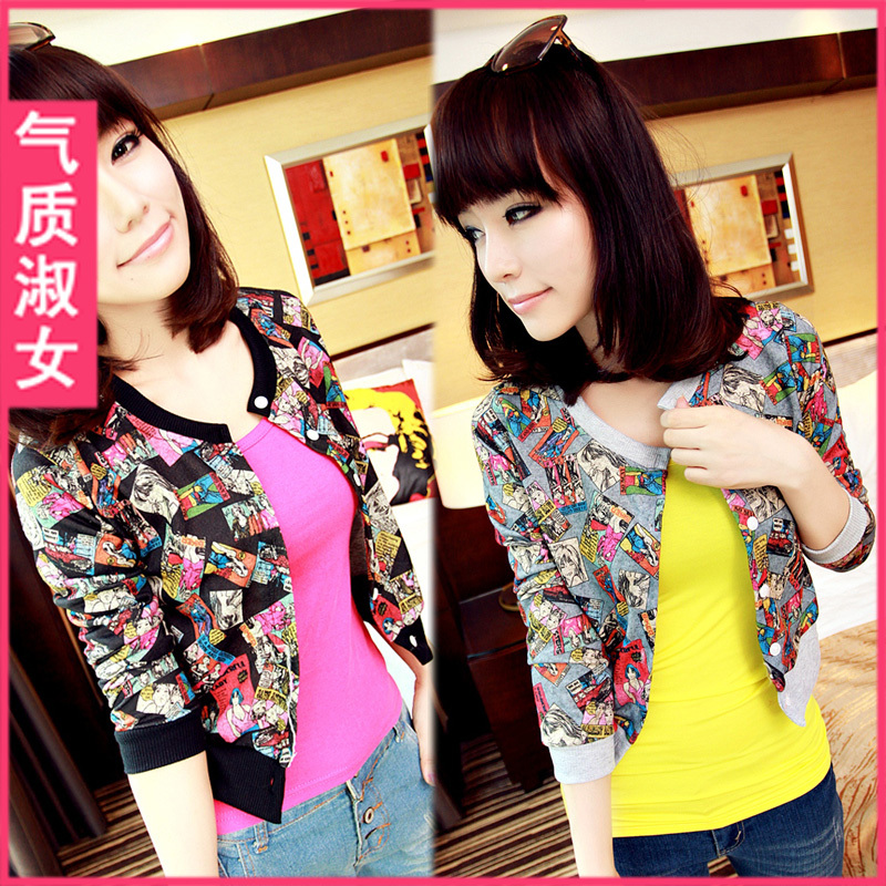 Women's 2012 fashion slim cartoons small short jacket gray black-matrix c513 winter