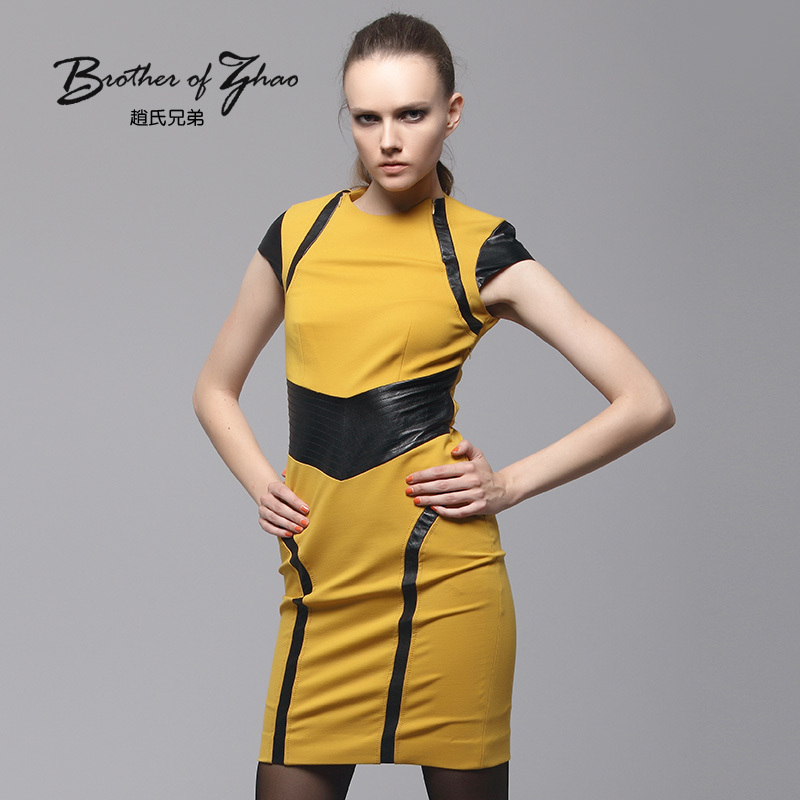 Women's 2012 front fly genuine leather lines short-sleeve dress 350