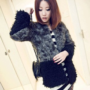 Women's 2012 new arrival autumn fashion plush color block decoration fur overcoat elegant long-sleeve cardigan