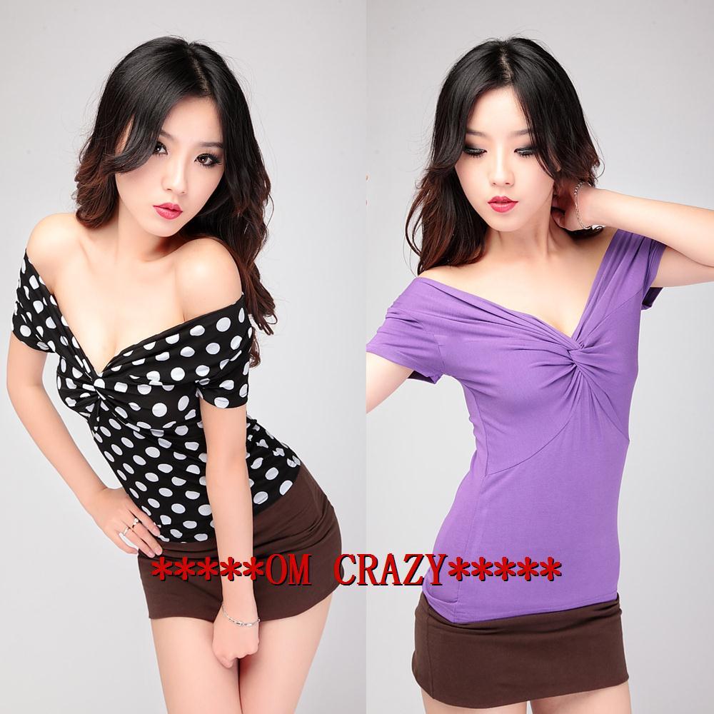 Women's 2012 new arrival fashion women sexy V-neck flower sexy short-sleeve T shirt candy color tops-Free Shipping