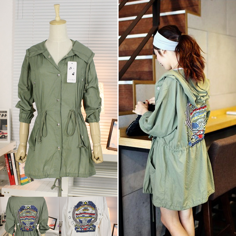 Women's 2012 plus size yeh star style mm Army Green with a hood trench outerwear 3127