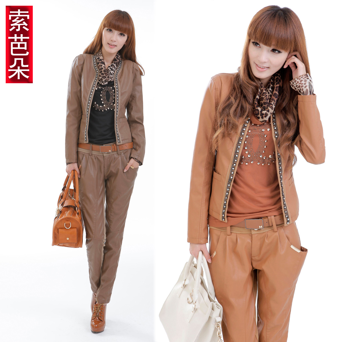 Women's 2012 spring and autumn leather PU leather jacket short jacket small short design leather clothing 2199