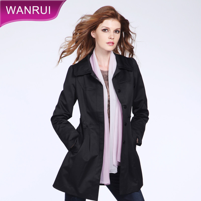 Women's 2012 spring and autumn outerwear turn-down collar long-sleeve single breasted long design trench plus size female