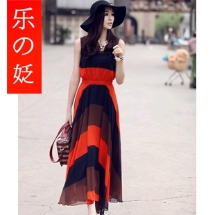 Women's 2012 summer bohemia orange blue stripe beach dress full dress one-piece dress