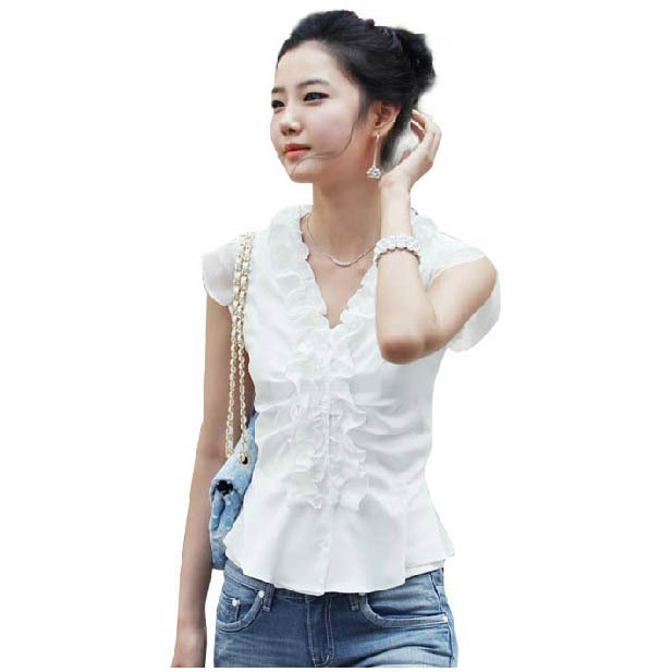 Women's 2012 summer ruffle slim shirt female chiffon top short-sleeve sweet chiffon shirt