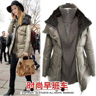 Women's 2012 winter fashion high quality faux two piece set thermal medium-long down coat female jk671