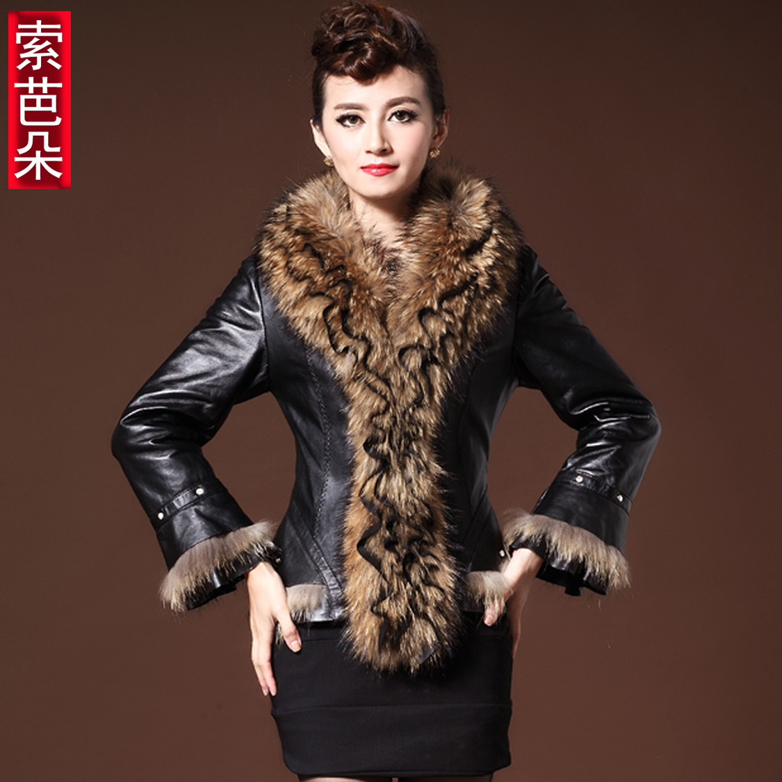 Women's 2012 winter new arrival sheepskin wadded jacket raccoon fur genuine leather cotton leather clothing fur 1798