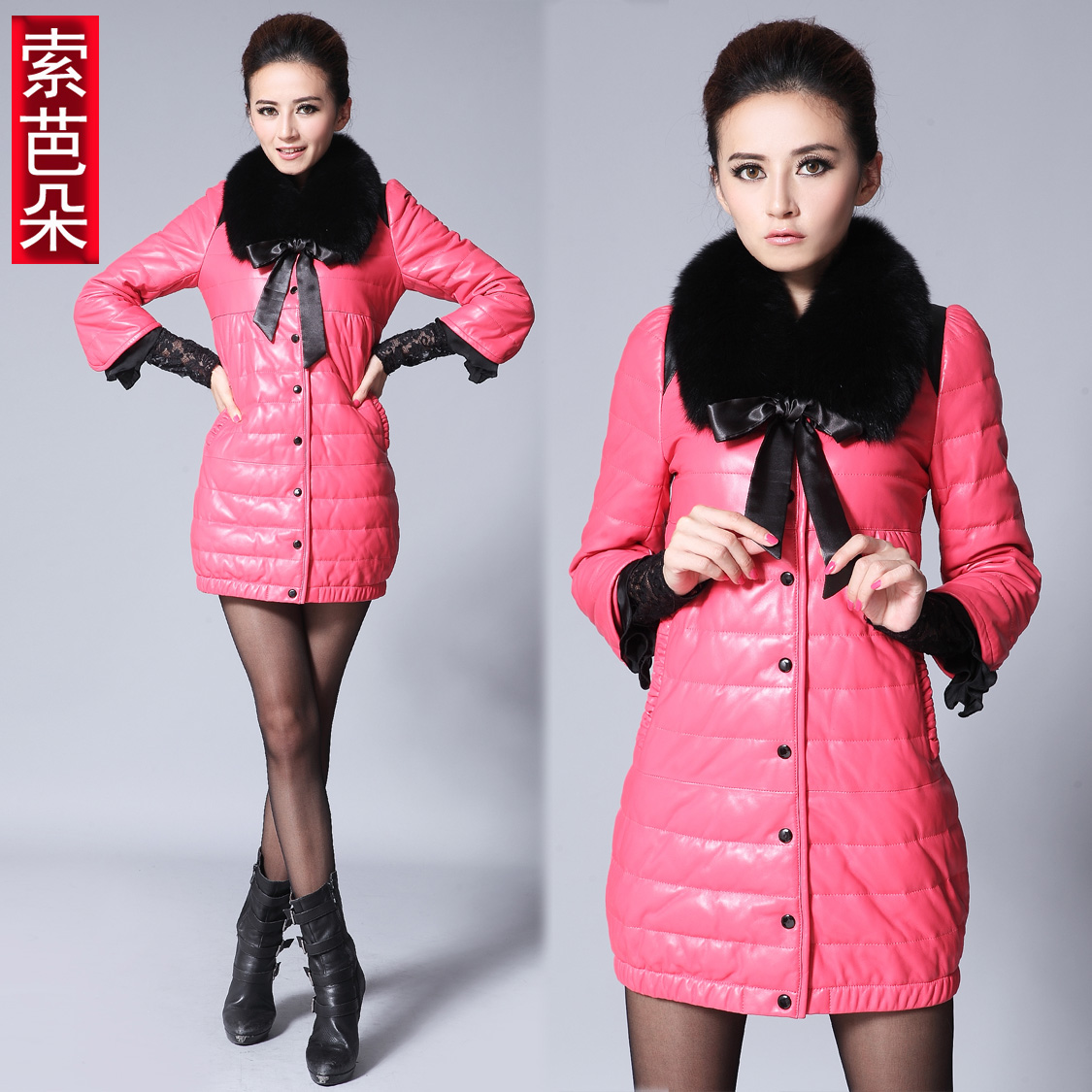 Women's 2012 winter quality fox fur sheepskin outerwear genuine leather down coat leather clothing 1216