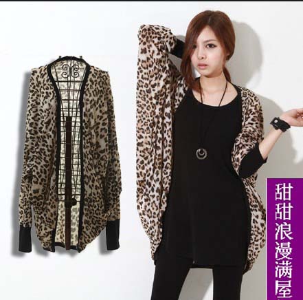 Women's 2013 autumn and winter 0106 sexy leopard print bordered wide-sleeved medium-long thin trench outerwear