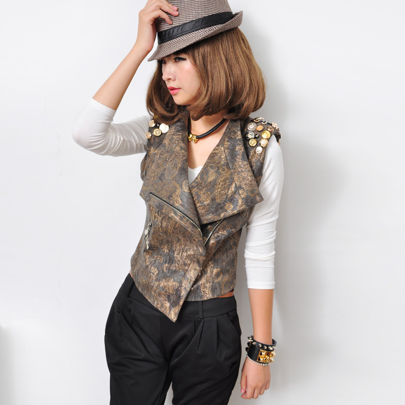 Women's 2013 autumn vintage fashion personality large lapel stripe casual small vest