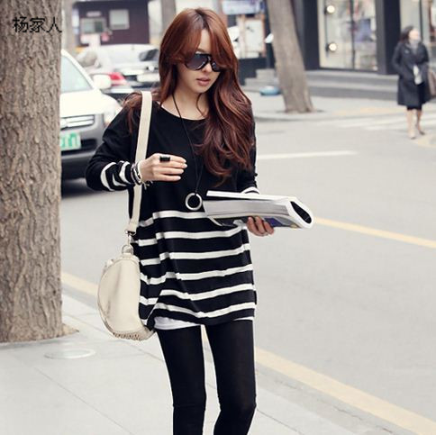 Women's 2013 autumn women's fashion thin knitted loose stripe sweater outerwear