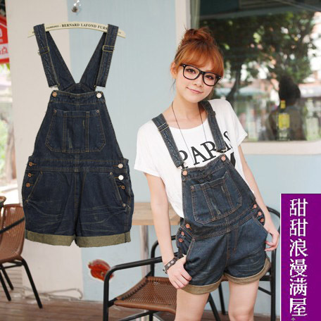 Women's 2013 Dark Blue denim suspenders shorts c1529 high quality