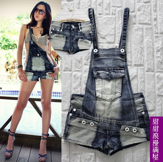 Women's 2013 irregular sexy two ways denim suspenders shorts c7529 high quality