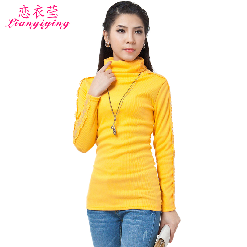 Women's 2013 spring basic shirt medium-long long-sleeve elastic turtleneck lace sweater