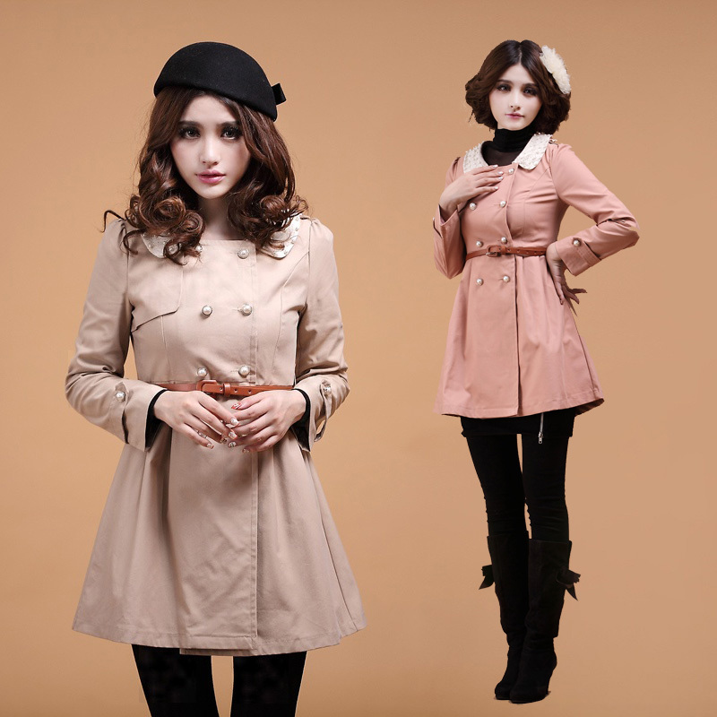 Women's 2013 spring design long fashion outerwear beading double breasted slim trench women's